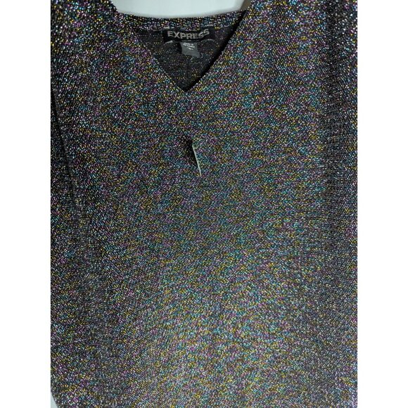 NWT EXPRESS Black Rainbow SPARKLE Tank Top Y2K Whimsigoth Glitter Retro Sz S - Picture 2 of 8